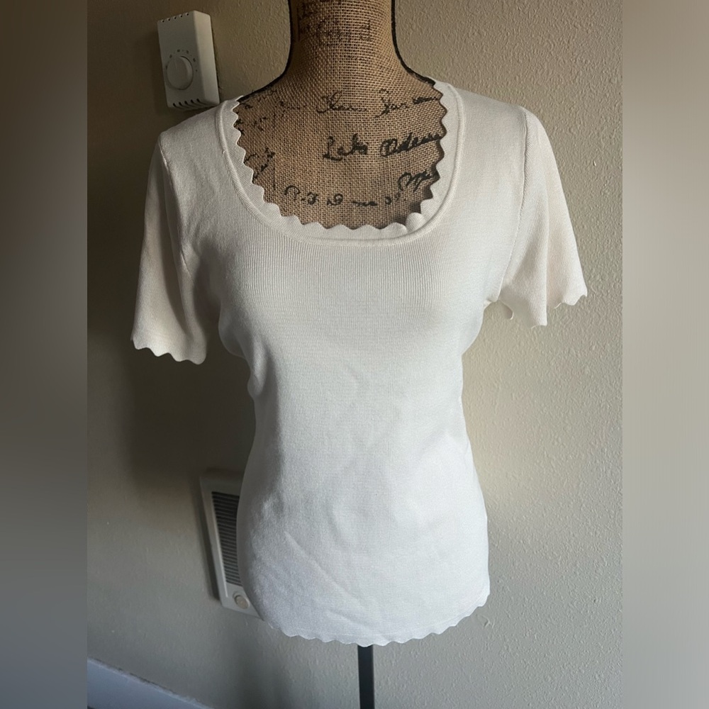 Oatmeal Scalloped Edge Knit Top